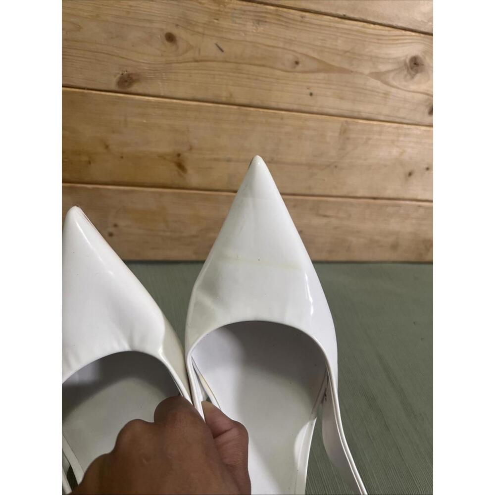 ZARA White Patent Leather 2” Slingback Kitten Heels Pointed Closed Toe Sz 41 10 - Picture 8 of 8